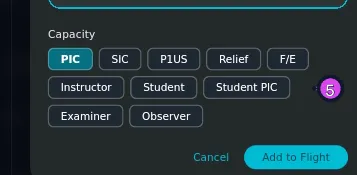 Same dialog cropped to Capacity, all ten chips including Student PIC, PIC selected