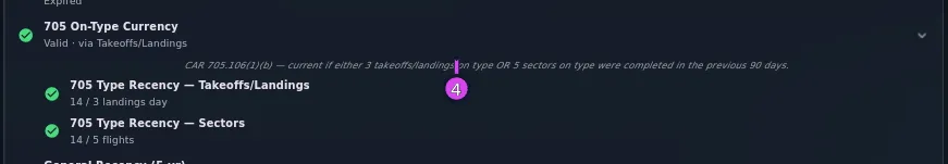 The 705 On-Type Currency group expanded — header reading Valid · via Sectors, description italicised, both member rows