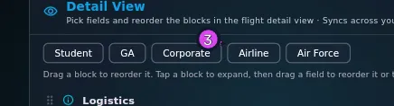 The five preset chips alone — Student, GA, Corporate, Airline, Air Force