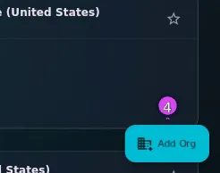 Orgs tab selected, FAB reading Add Org