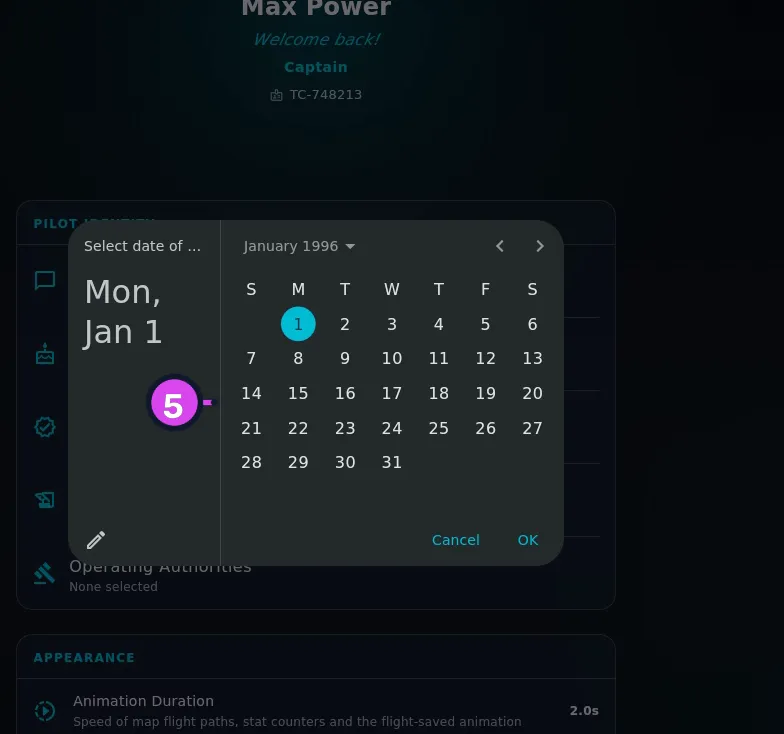 The date picker, Select date of birth
