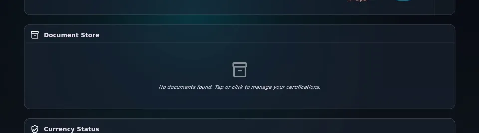 Same card, empty — No documents found. Tap or click to manage your certifications.