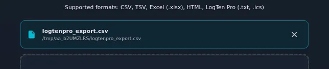 Same step, a .csv chosen, the file chip showing name and path