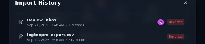 The same row after undo: the Reverted chip in place of the undo button