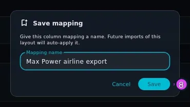 The Save mapping dialog, name typed