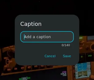 The Caption dialog over the viewer, the field showing its Add a caption hint, Cancel and Save