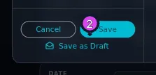 The entry form with an aircraft chosen, cropped to the action row so Save as Draft and Save are both in frame and the draft button is enabled