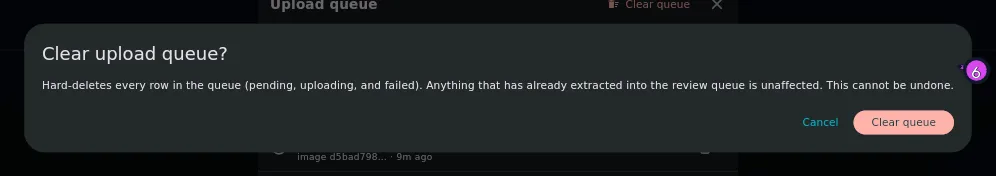 Clear upload queue?, full text readable
