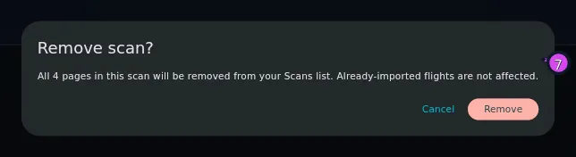 Remove scan? confirming removal of every page in a multi-page session, full text readable