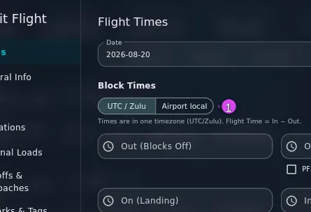 Times, UTC / Zulu selected, helper line readable