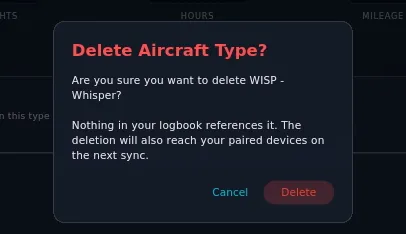 Delete Aircraft Type? confirmation, full body text
